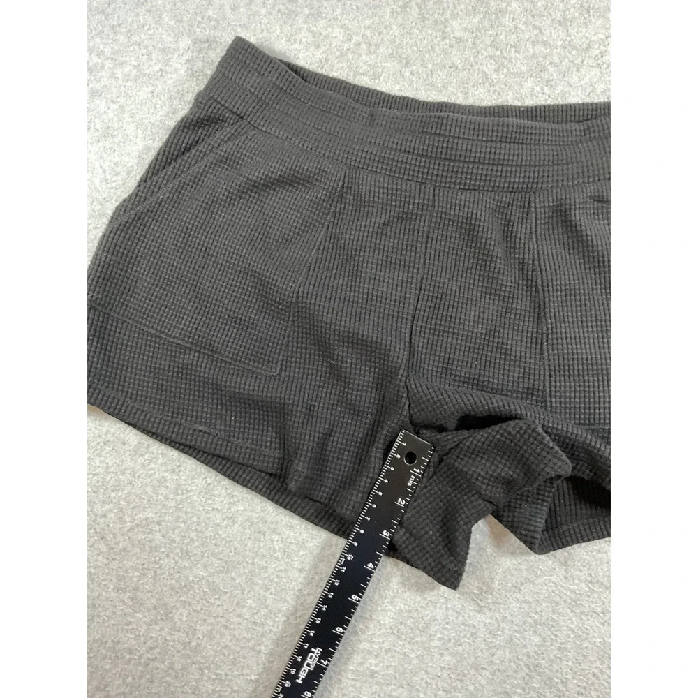 Alo Yoga Weekend Escape Waffle Knit High Waist Shorts Black Large 1602